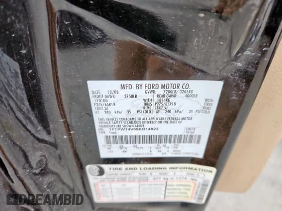 ✅ 2009 Ford F-150 XL • VIN: 1FTPW14V69KB14823 • Lot: 91124325. Listed on Copart with 190,926 mi. Free auction sales archive from the USA and detailed vehicle history report at DreamBid. Image 12.