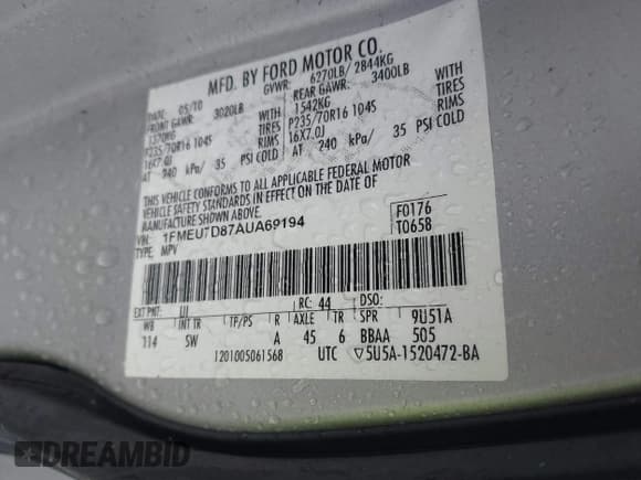 ✅ 2010 Ford Explorer XLT • VIN: 1FMEU7D87AUA69194 • Lot: 42521246. Wystawiony na IAAI z przebiegiem 161 667 mil. Bezpłatny archiwum sprzedaży aukcyjnych z USA i szczegółowy raport historii pojazdu na DreamBid. Zdjęcie 9.