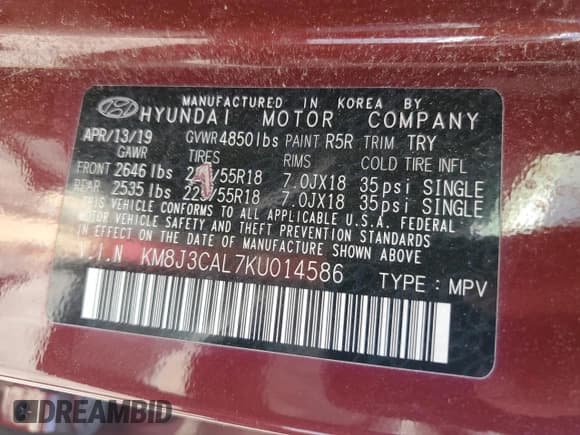 ✅ 2019 Hyundai Tucson Ultimate • VIN: KM8J3CAL7KU014586 • Лот: 69615535. Опубликован ранее на Copart с пробегом Не указан. Бесплатный доступ к архиву аукционных продаж из США и подробный отчёт об истории автомобиля на DreamBid. Изображение 13.