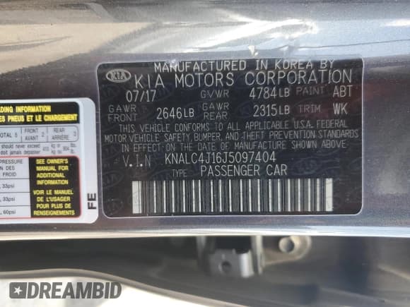 ✅ 2018 Kia Cadenza Technology • VIN: KNALC4J16J5097404 • Lot: 61438015. Listed on Copart with 81,570 mi. Free auction sales archive from the USA and detailed vehicle history report at DreamBid. Image 12.