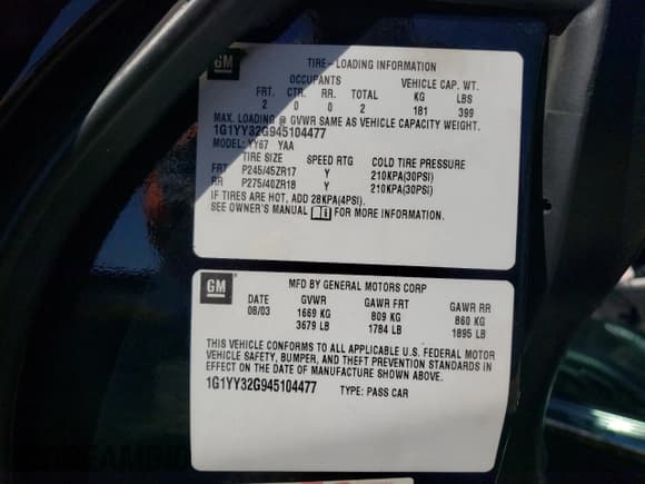 ✅ 2004 Chevrolet Corvette • VIN: 1G1YY32G945104477 • Лот: 65017305. Опубликован ранее на Copart с пробегом 123 629 миль. Бесплатный доступ к архиву аукционных продаж из США и подробный отчёт об истории автомобиля на DreamBid. Изображение 12.