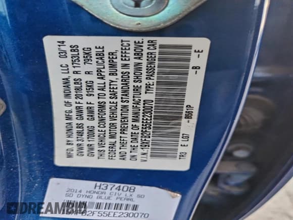 ✅ 2014 Honda Civic LX • VIN: 19XFB2F55EE230070 • Лот: 94385405. Опубликован ранее на Copart с пробегом 132 696 миль. Бесплатный доступ к архиву аукционных продаж из США и подробный отчёт об истории автомобиля на DreamBid. Изображение 12.