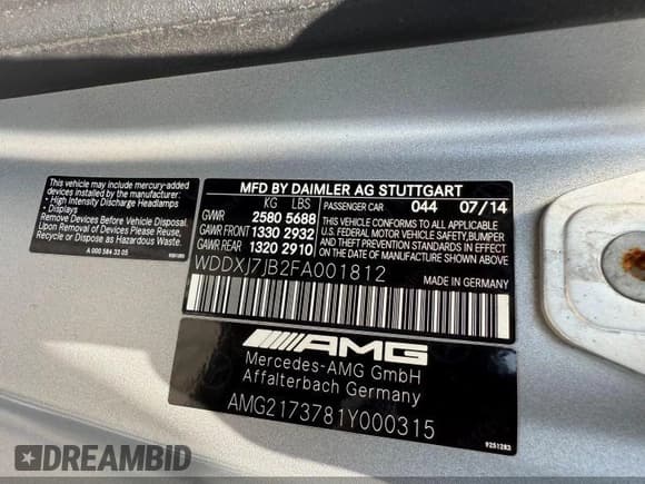 ✅ 2015 Mercedes-Benz S 63 AMG • VIN: WDDXJ7JB2FA001812 • Lot: 42828719. Listed on IAAI with 69,452 mi. Free auction sales archive from the USA and detailed vehicle history report at DreamBid. Image 9.