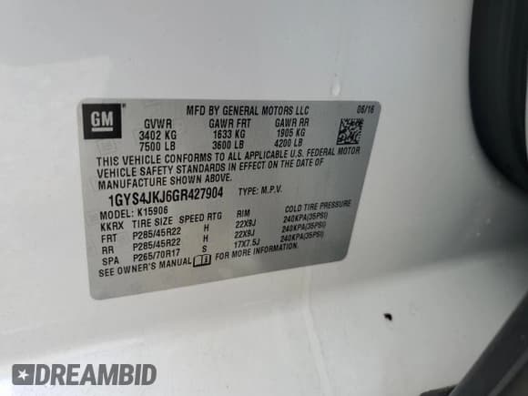 ✅ 2016 Cadillac Escalade ESV Premium Collection • VIN: 1GYS4JKJ6GR427904 • Lot: 90298685. Listed on Copart with 114,905 mi. Free auction sales archive from the USA and detailed vehicle history report at DreamBid. Image 13.