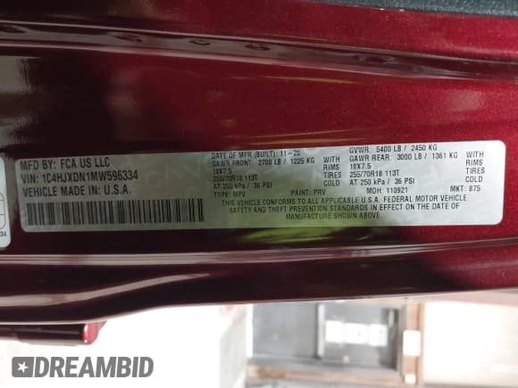 ✅ 2021 Jeep Wrangler Unlimited Sport S • VIN: 1C4HJXDN1MW596334 • Lot: 41730278. Wystawiony na IAAI z przebiegiem 64 126 mil. Bezpłatny archiwum sprzedaży aukcyjnych z USA i szczegółowy raport historii pojazdu na DreamBid. Zdjęcie 9.