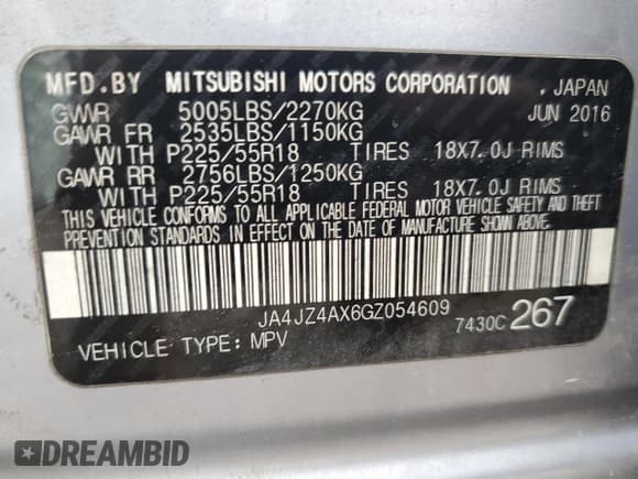 ✅ 2016 Mitsubishi Outlander GT • VIN: JA4JZ4AX6GZ054609 • Lot: 86527045. Listed on Copart with 229,833 mi. Free auction sales archive from the USA and detailed vehicle history report at DreamBid. Image 14.