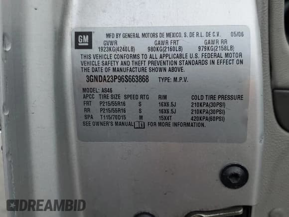 ✅ 2006 Chevrolet HHR LT • VIN: 3GNDA23P96S663868 • Lot: 84222964. Listed on Copart with 114,815 mi. Free auction sales archive from the USA and detailed vehicle history report at DreamBid. Image 12.