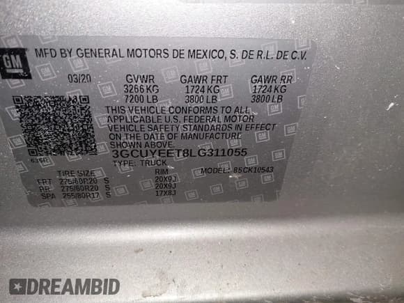 ✅ 2020 Chevrolet Silverado 1500 RST • VIN: 3GCUYEET8LG311055 • Lot: 41610226. Listed on IAAI with 88,332 mi. Free auction sales archive from the USA and detailed vehicle history report at DreamBid. Image 9.