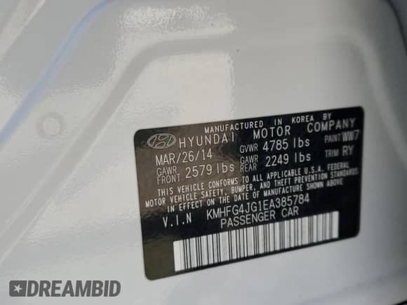 2014 Hyundai Azera с VIN KMHFG4JG1EA385784, выставлен на аукционе Copart как лот 49060695 с пробегом 168 953 миль миль и Списание • Salvage title. История ставок и продаж доступна на DreamBid. Изображение 13.