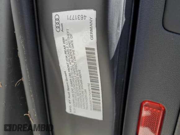 ✅ 2022 Audi RS 5 Sportback • VIN: WUAAWCF57NA901250 • Lot: 77305584. Listed on Copart with Not provided. Free auction sales archive from the USA and detailed vehicle history report at DreamBid. Image 13.