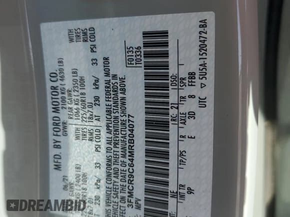 ✅ 2021 Ford Bronco Sport Outer Banks • VIN: 3FMCR9C64MRB04077 • Lot: 85667635. Wystawiony na Copart z przebiegiem 124 786 mil. Bezpłatny archiwum sprzedaży aukcyjnych z USA i szczegółowy raport historii pojazdu na DreamBid. Zdjęcie 12.