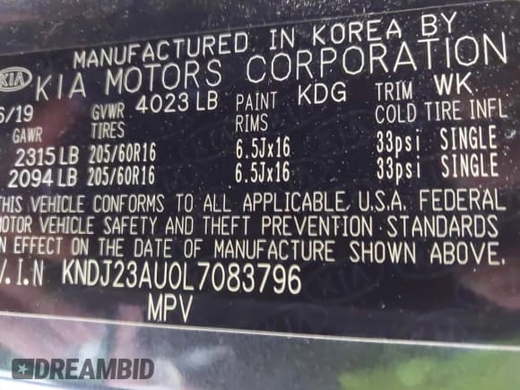 ✅ 2020 Kia Soul S • VIN: KNDJ23AU0L7083796 • Lot: 42543934. Listed on IAAI with 56,103 mi. Free auction sales archive from the USA and detailed vehicle history report at DreamBid. Image 9.