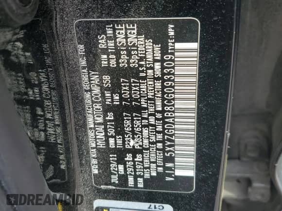 2012 Hyundai Santa Fe GLS с VIN 5XYZGDAB8CG093309, выставлен на аукционе Copart как лот 67392274 с пробегом 118 241 миль миль и Списание • Salvage title. История ставок и продаж доступна на DreamBid. Изображение 14.