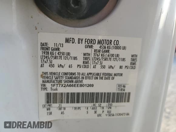 ✅ 2014 Ford F-250 XL • VIN: 1FT7X2A66EEB01269 • Lot: 41868165. Listed on Copart with 145,259 mi. Free auction sales archive from the USA and detailed vehicle history report at DreamBid. Image 12.