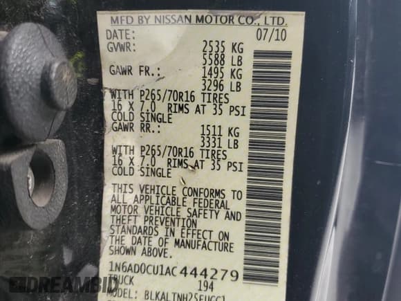 ✅ 2010 Nissan Frontier SE • VIN: 1N6AD0CU1AC444279 • Lot: 45973195. Listed on Copart with 228,400 mi. Free auction sales archive from the USA and detailed vehicle history report at DreamBid. Image 12.