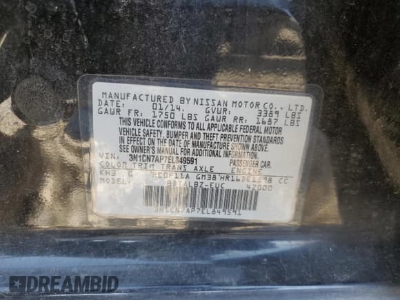 ✅ 2014 Nissan Versa SV • VIN: 3N1CN7AP7EL849591 • Lot: 91183495. Listed on Copart with 147,132 mi. Free auction sales archive from the USA and detailed vehicle history report at DreamBid. Image 12.