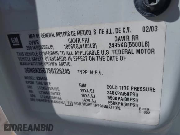 ✅ 2003 Chevrolet Suburban LT • VIN: 3GNGK26G73G226245 • Лот: 41672419. Опубликован ранее на IAAI с пробегом 179 253 миль. Бесплатный доступ к архиву аукционных продаж из США и подробный отчёт об истории автомобиля на DreamBid. Изображение 9.