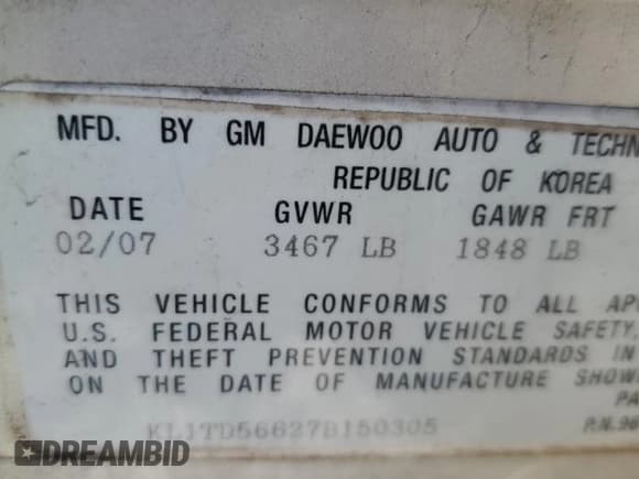 ✅ 2007 Chevrolet Aveo LS • VIN: KL1TD56627B150305 • Lot: 61729215. Wystawiony na Copart z przebiegiem 121 970 mil. Bezpłatny archiwum sprzedaży aukcyjnych z USA i szczegółowy raport historii pojazdu na DreamBid. Zdjęcie 12.