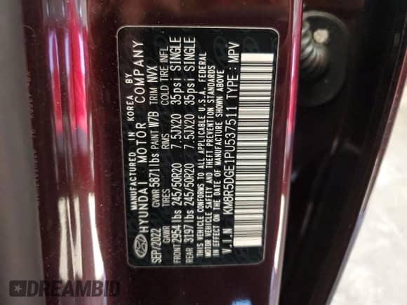 2023 Hyundai Palisade Limited с VIN KM8R5DGE1PU537511, выставлен на аукционе Copart как лот 85548315 с пробегом 50 735 миль миль и Списание • Salvage title. История ставок и продаж доступна на DreamBid. Изображение 14.