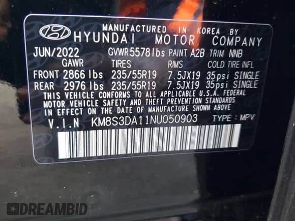 2022 Hyundai Santa Fe SEL Premium z VIN KM8S3DA11NU050903, wystawiony jako Copart lot #38898413 z przebiegiem 4 475 mil mil oraz . Historia ofert i sprzedaży dostępna na DreamBid. Obrazek 12.
