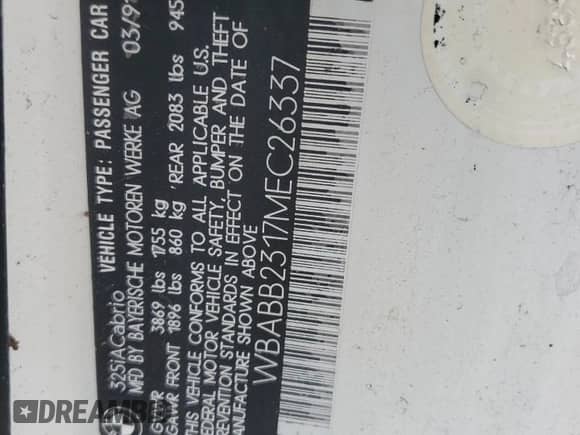 1991 BMW 3 Series z VIN WBABB2317MEC26337, wystawiony jako Copart lot #56911105 z przebiegiem 156 780 mil mil oraz Czysty tytuł • Clean title. Historia ofert i sprzedaży dostępna na DreamBid. Obrazek 12.