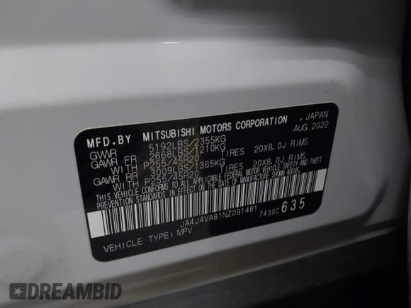 ✅ 2022 Mitsubishi Outlander SEL • VIN: JA4J4VA81NZ091481 • Lot: 42543351. Wystawiony na IAAI z przebiegiem 42 976 mil. Bezpłatny archiwum sprzedaży aukcyjnych z USA i szczegółowy raport historii pojazdu na DreamBid. Zdjęcie 9.