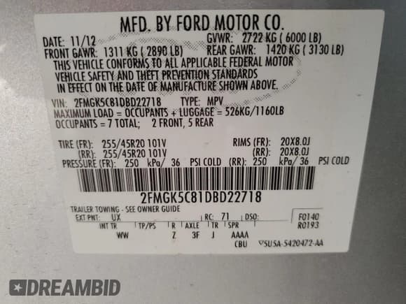 ✅ 2013 Ford Flex SEL • VIN: 2FMGK5C81DBD22718 • Lot: 85275735. Wystawiony na Copart z przebiegiem 170 207 mil. Bezpłatny archiwum sprzedaży aukcyjnych z USA i szczegółowy raport historii pojazdu na DreamBid. Zdjęcie 13.