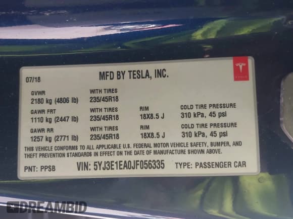 ✅ 2018 Tesla Model 3 Long Range Battery • VIN: 5YJ3E1EA0JF056335 • Лот: 43534704. Опубликован ранее на IAAI с пробегом 130 517 миль. Бесплатный доступ к архиву аукционных продаж из США и подробный отчёт об истории автомобиля на DreamBid. Изображение 9.