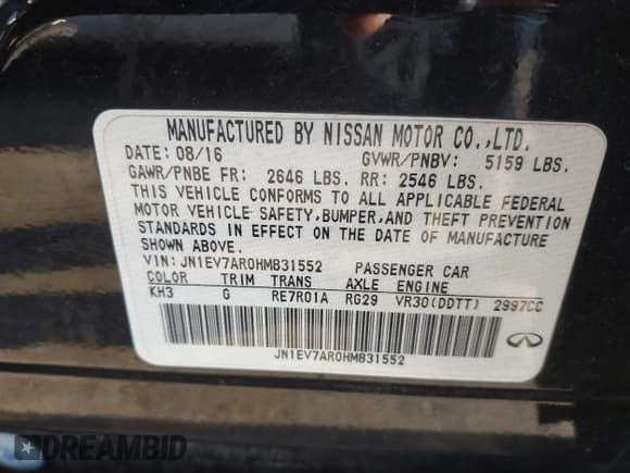 ✅ 2017 Infiniti Q50 Premium • VIN: JN1EV7AR0HM831552 • Lot: 43167573. Listed on IAAI with 89,408 mi. Free auction sales archive from the USA and detailed vehicle history report at DreamBid. Image 9.