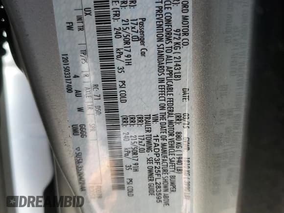 ✅ 2015 Ford Focus SE • VIN: 1FADP3F25FL283595 • Lot: 57966705. Listed on Copart with 182,405 mi. Free auction sales archive from the USA and detailed vehicle history report at DreamBid. Image 13.