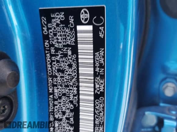 2022 Toyota Prius XLE with VIN JTDL9MFU7N3038576, listed as a Copart auction lot 84036345 with 62,195 mi miles and Salvage title. Bid and sale history available at DreamBid. Image 13.