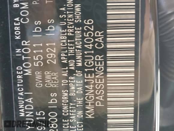 2016 Hyundai Genesis 3.8L z VIN KMHGN4JE1GU140526, wystawiony jako Copart lot #71561064 z przebiegiem 64 425 mil mil oraz Szkoda całkowita • Salvage title. Historia ofert i sprzedaży dostępna na DreamBid. Obrazek 12.