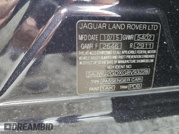 ✅ 2016 Jaguar XJ Portfolio • VIN: SAJWJ2GDXG8V93228 • Lot: 62832115. Listed on Copart with 45,536 mi. Free auction sales archive from the USA and detailed vehicle history report at DreamBid. Image 13.