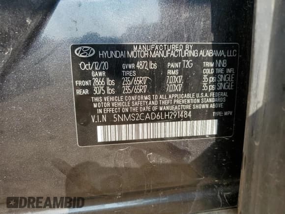 ✅ 2020 Hyundai Santa Fe SE • VIN: 5NMS2CAD6LH291484 • Lot: 63394664. Wystawiony na Copart z przebiegiem Nie podano. Bezpłatny archiwum sprzedaży aukcyjnych z USA i szczegółowy raport historii pojazdu na DreamBid. Zdjęcie 13.