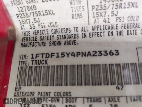 ✅ 1993 Ford F-150 • VIN: 1FTDF15Y4PNA23363 • Lot: 42088048. Listed on IAAI with 227,673 mi. Free auction sales archive from the USA and detailed vehicle history report at DreamBid. Image 9.