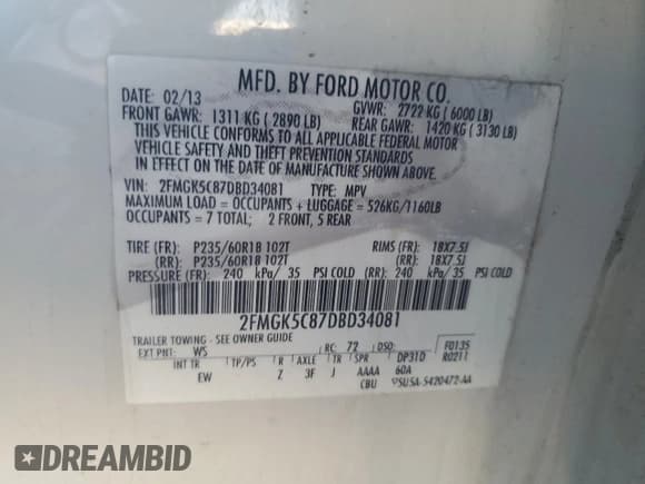 ✅ 2013 Ford Flex SEL • VIN: 2FMGK5C87DBD34081 • Лот: 84865725. Опубликован ранее на Copart с пробегом 199 708 миль. Бесплатный доступ к архиву аукционных продаж из США и подробный отчёт об истории автомобиля на DreamBid. Изображение 14.