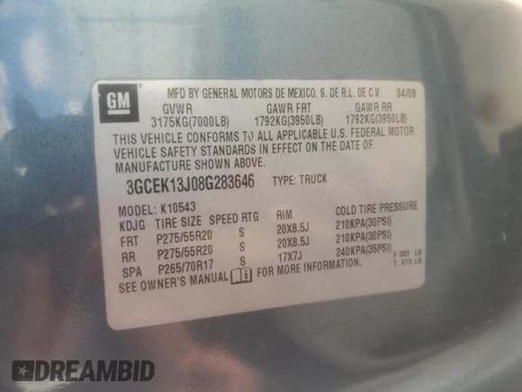 ✅ 2008 Chevrolet Silverado 1500 1LT • VIN: 3GCEK13J08G283646 • Lot: 85551925. Listed on Copart with 191,244 mi. Free auction sales archive from the USA and detailed vehicle history report at DreamBid. Image 12.