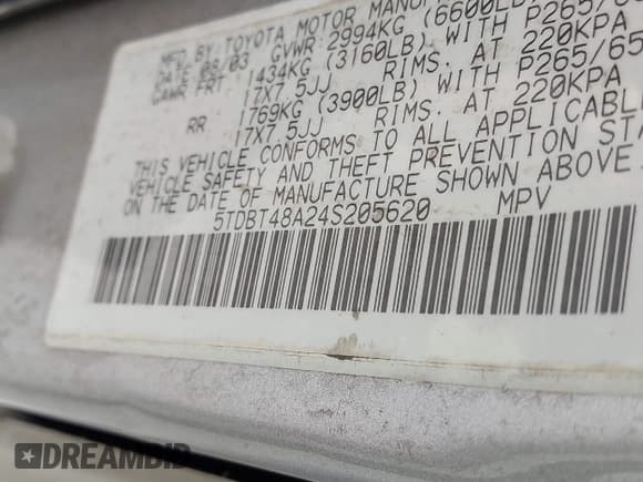 ✅ 2004 Toyota Sequoia Limited • VIN: 5TDBT48A24S205620 • Lot: 43678207. Listed on IAAI with 234,189 mi. Free auction sales archive from the USA and detailed vehicle history report at DreamBid. Image 9.