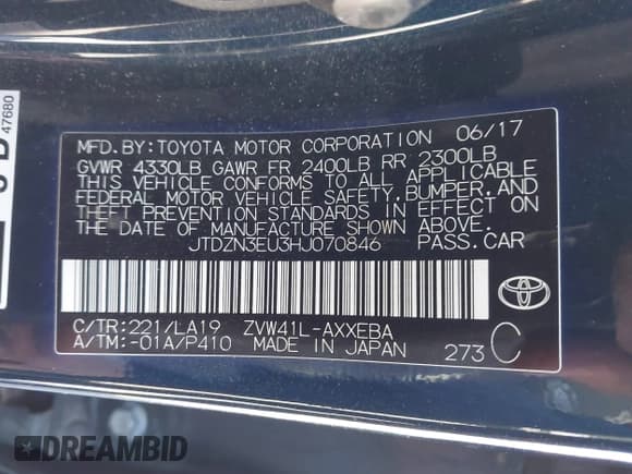 ✅ 2017 Toyota Prius Two • VIN: JTDZN3EU3HJ070846 • Lot: 41616239. Listed on IAAI with 109,392 mi. Free auction sales archive from the USA and detailed vehicle history report at DreamBid. Image 9.