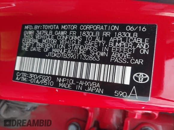✅ 2016 Toyota Prius One • VIN: JTDKDTB39G1132863 • Lot: 43562409. Listed on IAAI with Not provided. Free auction sales archive from the USA and detailed vehicle history report at DreamBid. Image 9.