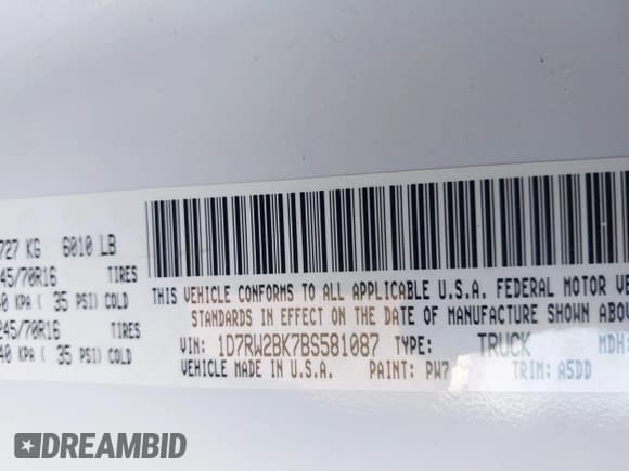 ✅ 2011 Ram Dakota • VIN: 1D7RW2BK7BS581087 • Lot: 43789186. Wystawiony na IAAI z przebiegiem 161 502 mil. Bezpłatny archiwum sprzedaży aukcyjnych z USA i szczegółowy raport historii pojazdu na DreamBid. Zdjęcie 9.