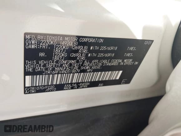 ✅ 2022 Toyota RAV4 Hybrid SE • VIN: JTM16RFV4ND518879 • Лот: 43653684. Опубликован ранее на IAAI с пробегом 42 581 миль. Бесплатный доступ к архиву аукционных продаж из США и подробный отчёт об истории автомобиля на DreamBid. Изображение 9.