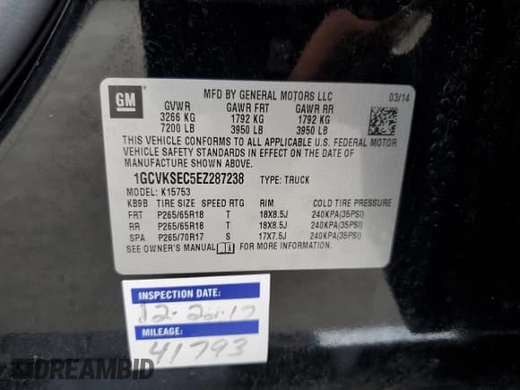 ✅ 2014 Chevrolet Silverado 1500 LTZ • VIN: 1GCVKSEC5EZ287238 • Лот: 72805644. Опубликован ранее на Copart с пробегом 125 343 миль. Бесплатный доступ к архиву аукционных продаж из США и подробный отчёт об истории автомобиля на DreamBid. Изображение 12.