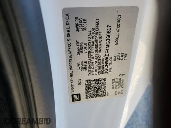 ✅ 2021 Chevrolet Silverado 1500 Work Truck • VIN: 3GCNWAEF4MG360817 • Lot: 79694384. Wystawiony na Copart z przebiegiem 57 633 mil. Bezpłatny archiwum sprzedaży aukcyjnych z USA i szczegółowy raport historii pojazdu na DreamBid. Zdjęcie 13.