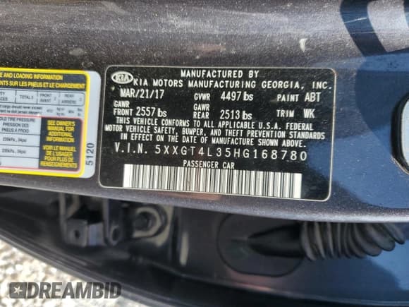 ✅ 2017 Kia Optima LX • VIN: 5XXGT4L35HG168780 • Lot: 54793455. Listed on Copart with 193,528 mi. Free auction sales archive from the USA and detailed vehicle history report at DreamBid. Image 12.