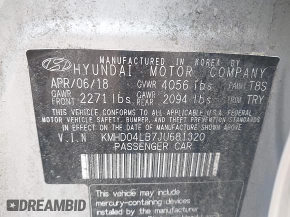 ✅ 2018 Hyundai Elantra Sport • VIN: KMHD04LB7JU681320 • Lot: 43249057. Listed on IAAI with 83,476 mi. Free auction sales archive from the USA and detailed vehicle history report at DreamBid. Image 9.