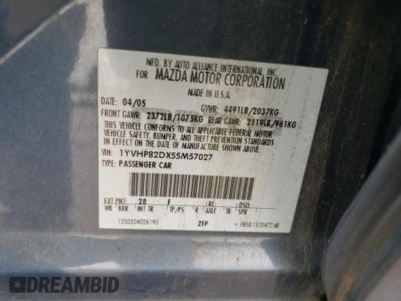 ✅ 2005 Mazda 6 Sport S • VIN: 1YVHP82DX55M57027 • Lot: 52268195. Wystawiony na Copart z przebiegiem 162 432 mil. Bezpłatny archiwum sprzedaży aukcyjnych z USA i szczegółowy raport historii pojazdu na DreamBid. Zdjęcie 14.