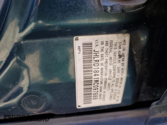 ✅ 1998 Honda CR-V LX • VIN: JHLRD1841WC097888 • Lot: 68523345. Listed on Copart with 530,000 mi. Free auction sales archive from the USA and detailed vehicle history report at DreamBid. Image 13.