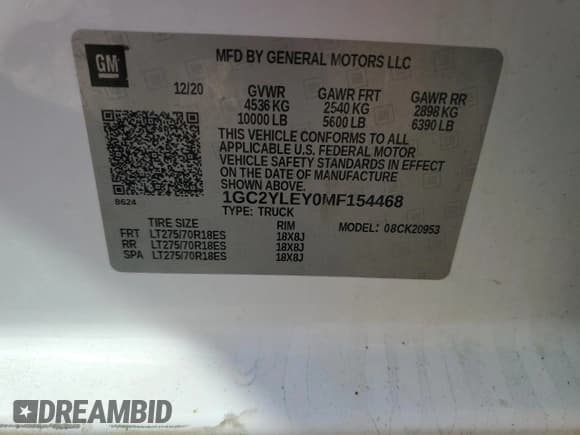✅ 2021 Chevrolet Silverado 2500HD Work Truck • VIN: 1GC2YLEY0MF154468 • Lot: 79449554. Wystawiony na Copart z przebiegiem 139 623 mil. Bezpłatny archiwum sprzedaży aukcyjnych z USA i szczegółowy raport historii pojazdu na DreamBid. Zdjęcie 13.