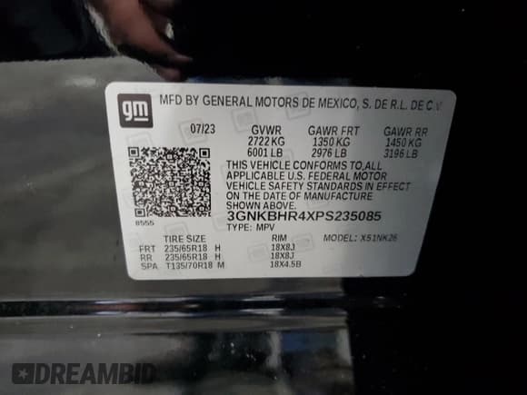 ✅ 2023 Chevrolet Blazer LT • VIN: 3GNKBHR4XPS235085 • Lot: 64754355. Listed on Copart with Not provided. Free auction sales archive from the USA and detailed vehicle history report at DreamBid. Image 13.